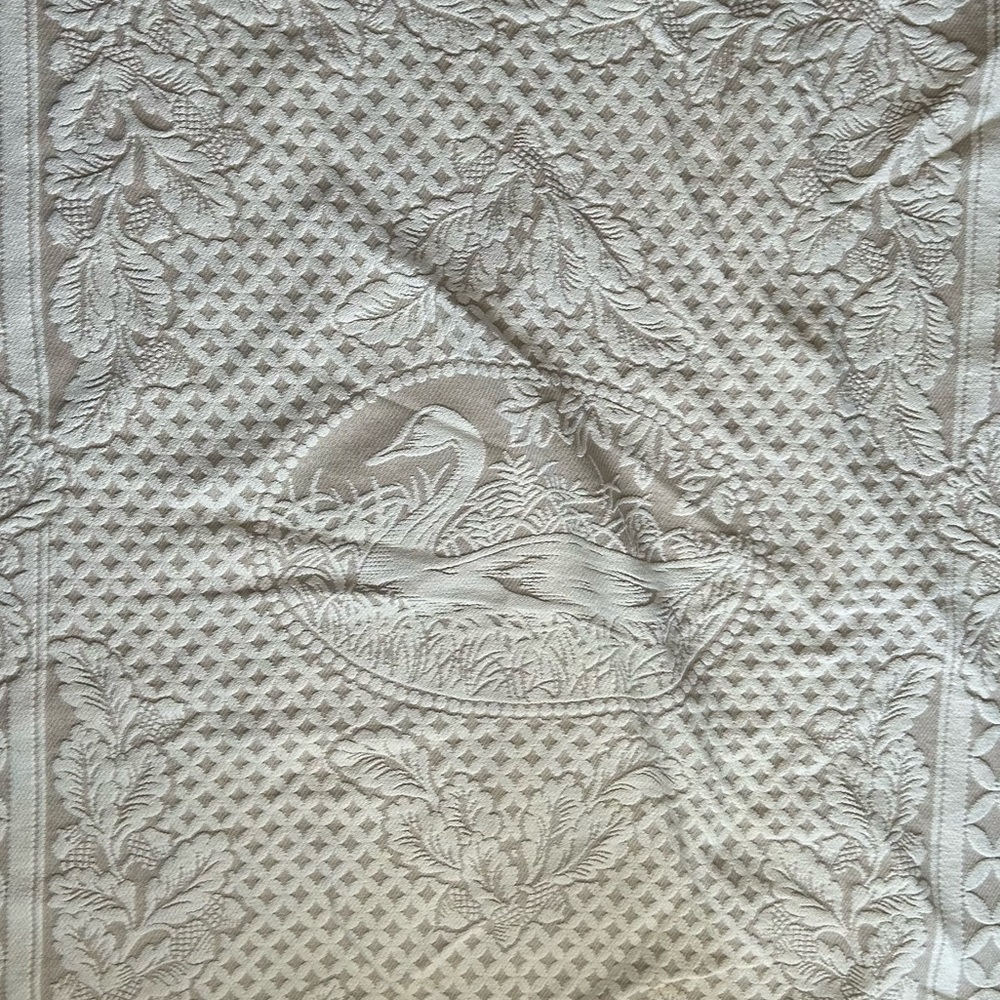 Bob Timberlake Collection Tapestry Beige and Cream Swan & Lattice Throw Blanket